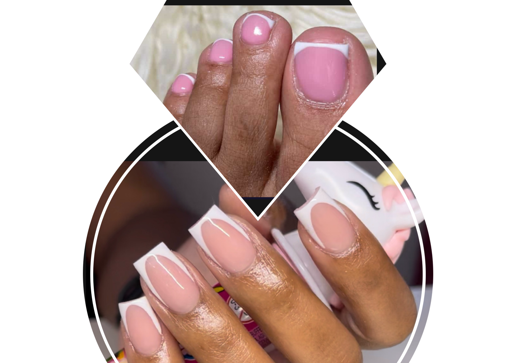 Pink & White french Short and gel polish french toes ONLY