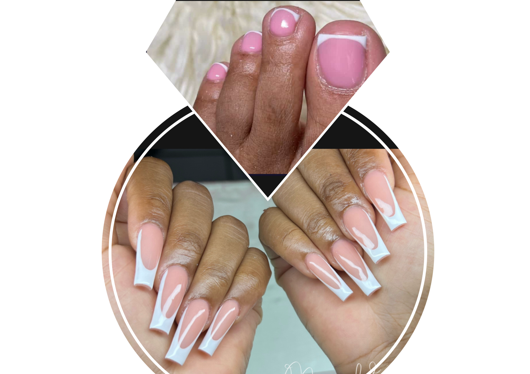 Pink & White french Medium and gel polish french toes ONLY NO DESIGNS