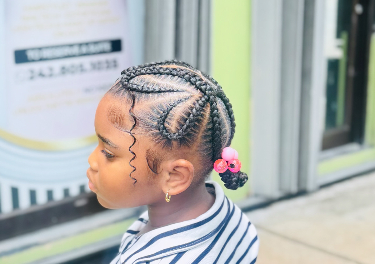 Kids FOUR Row Back Heart Braids 
