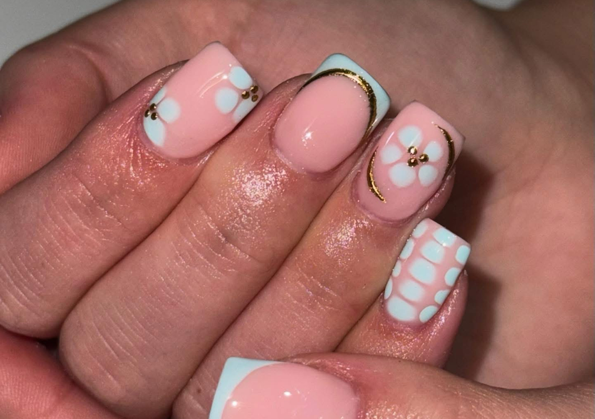 BIAB extension infill with nail art 