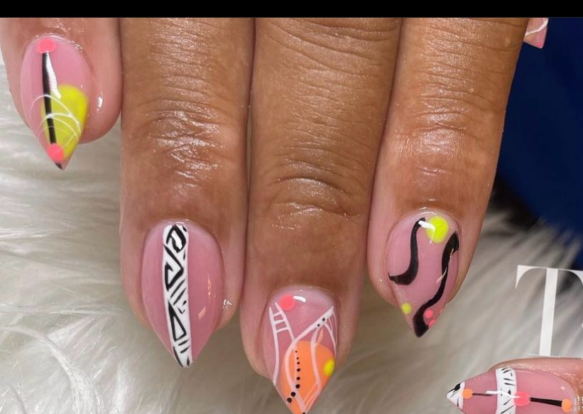 Free style short includes art, stones ,colored acrylic, 3dArt