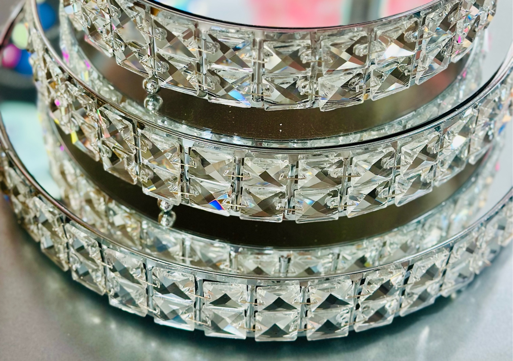 BASE PLATEADA CON CRISTALES 10”