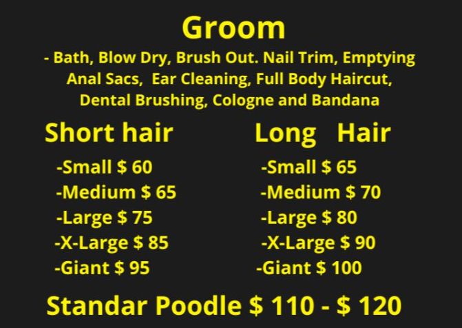 Groom (Payment for services is on-site, do not try to pay online) READ POLICIES AND TERMS BEFORE MAKING YOUR APPOINTMENT