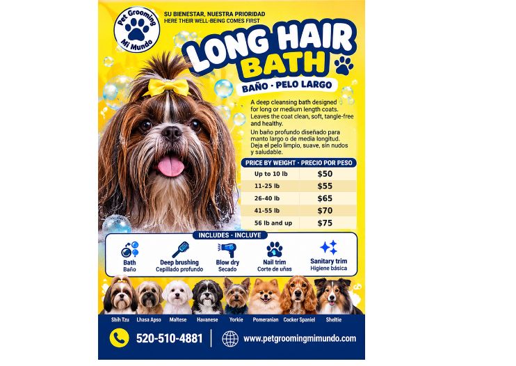Long Hair Bath ( To confirm your appointment, a $25 deposit is required. )