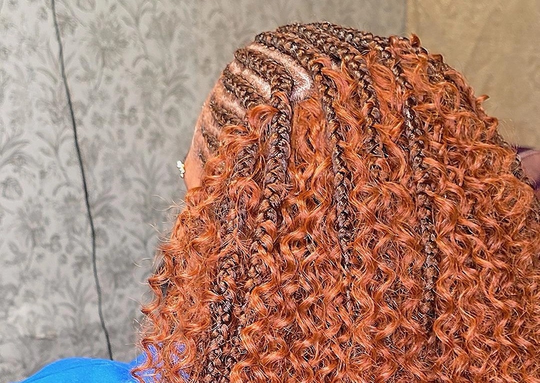 Half cornrow and the sewing in the back 