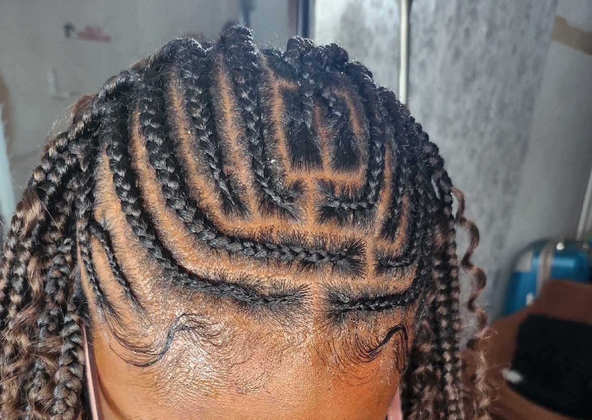 Half cornrow and the back braid 