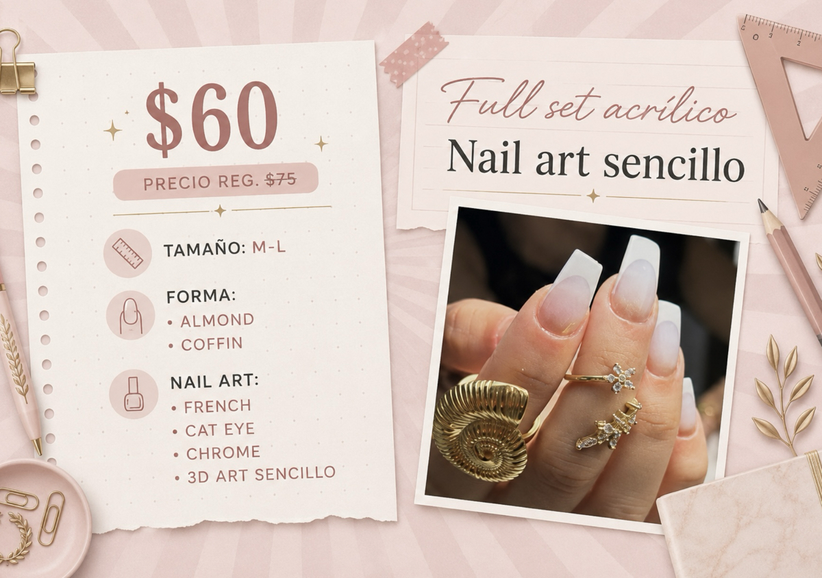 Full set acrilico + Nail art sencillo 