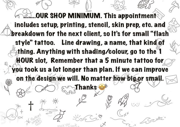 1/2 hour SMALL TATTOO (please try and book a morning)