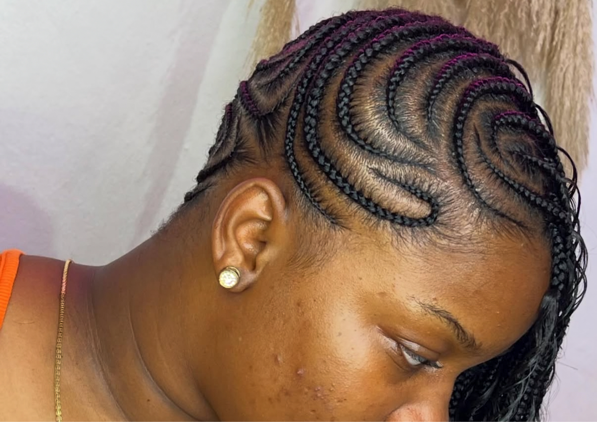 Straight side with curls 