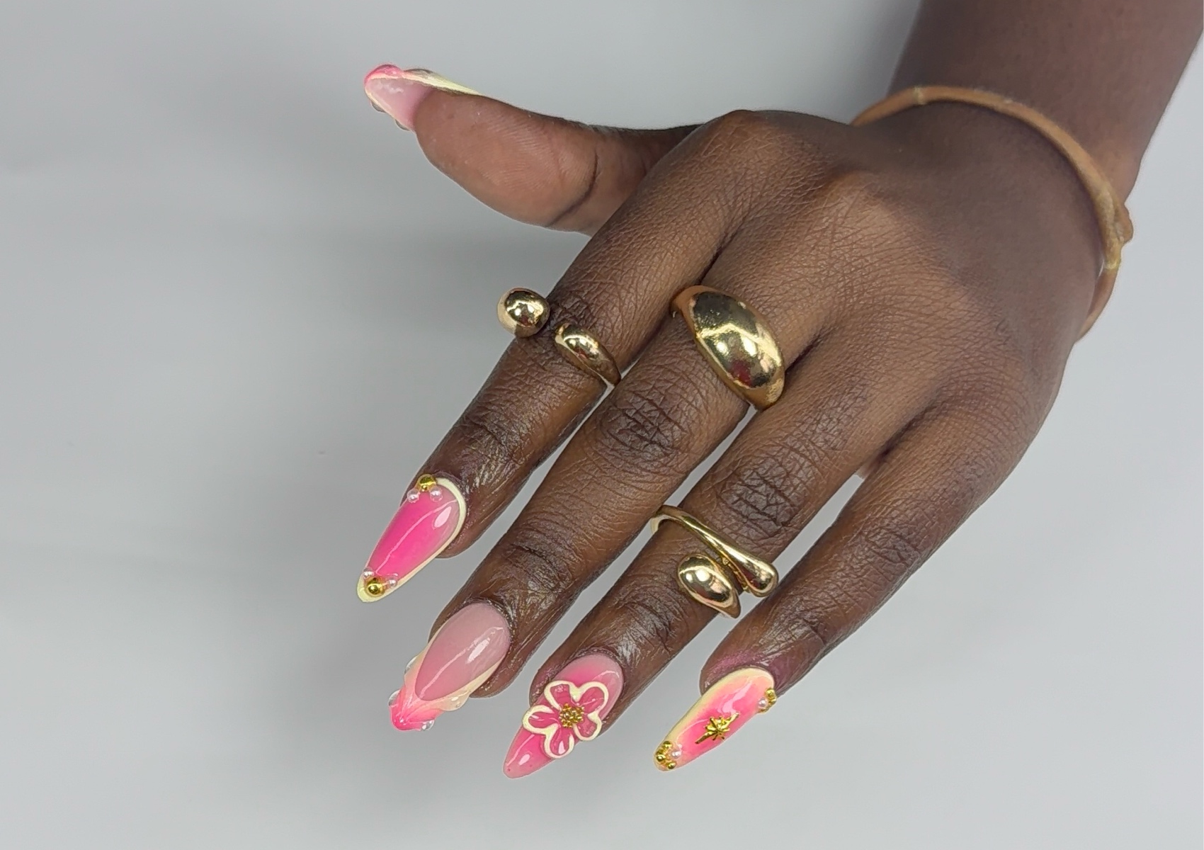 Airbrushed french &3D flower