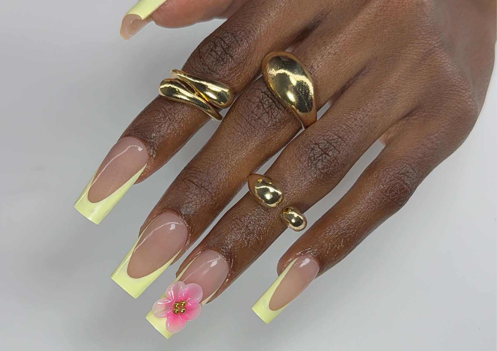 Long square french & 3 D flower