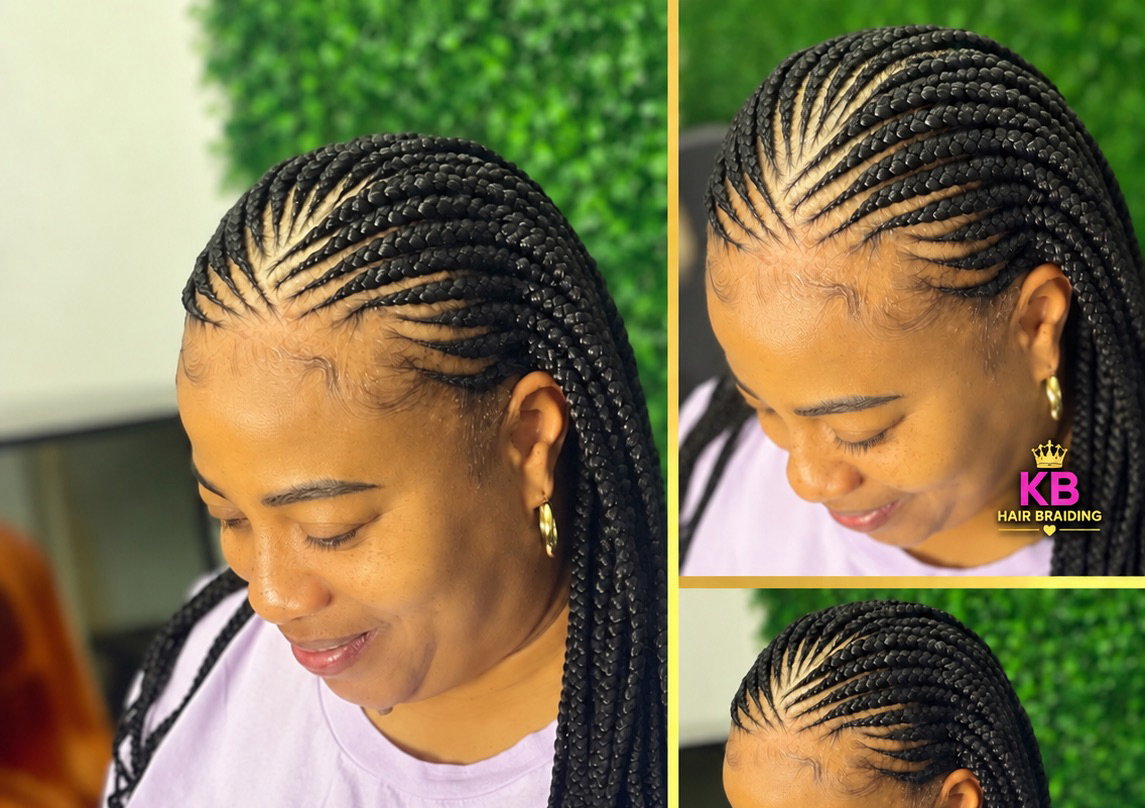Medium Cornrows in front braids in back (1/2)