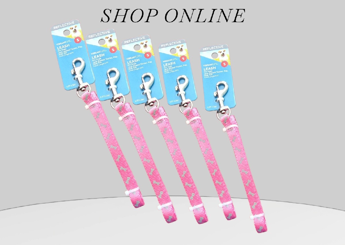 Pink leash with dog bones