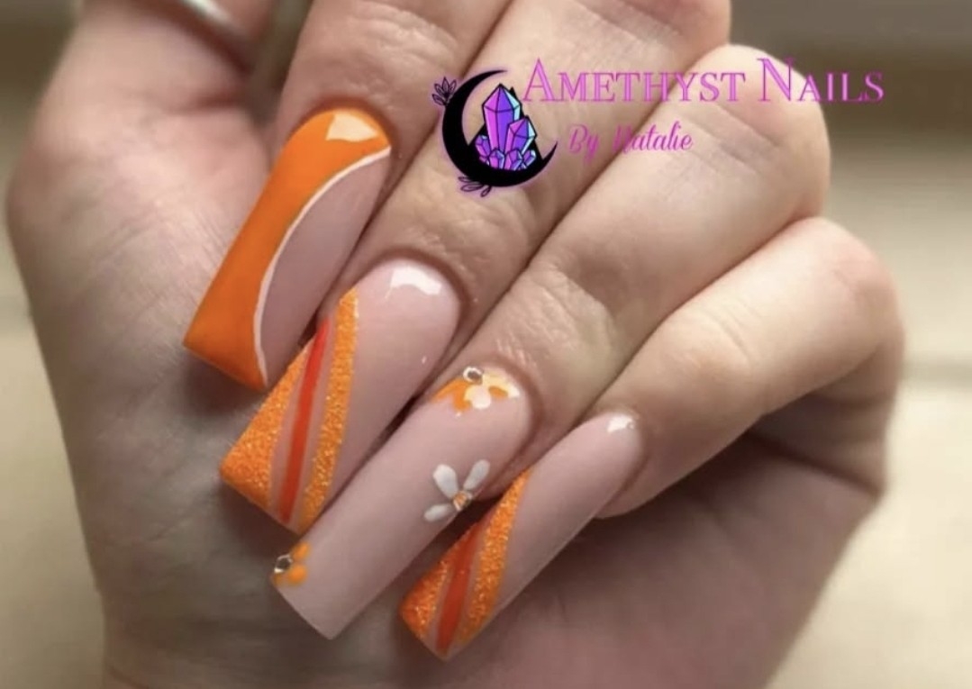 Acrylic Full set  - Tips/Sculpted + Simple nail art - Long / XL length