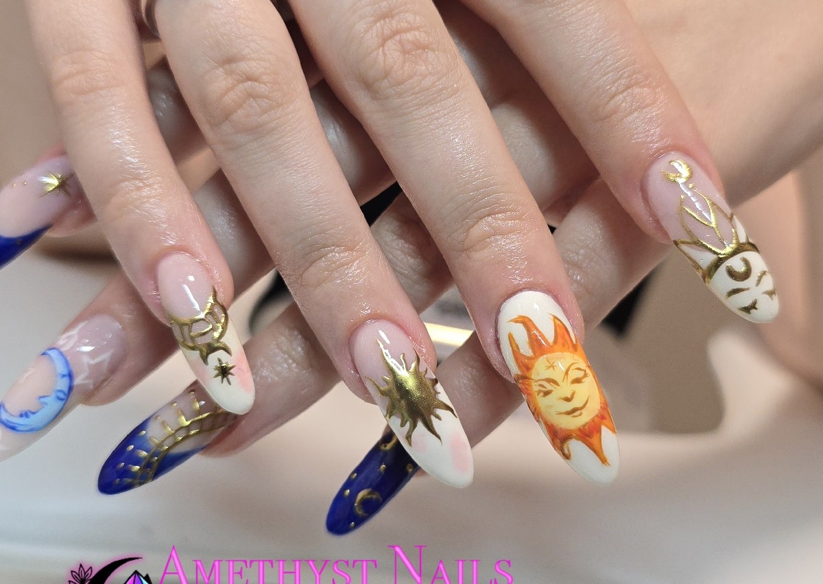 Builder gel with Nail art - Long length nails.