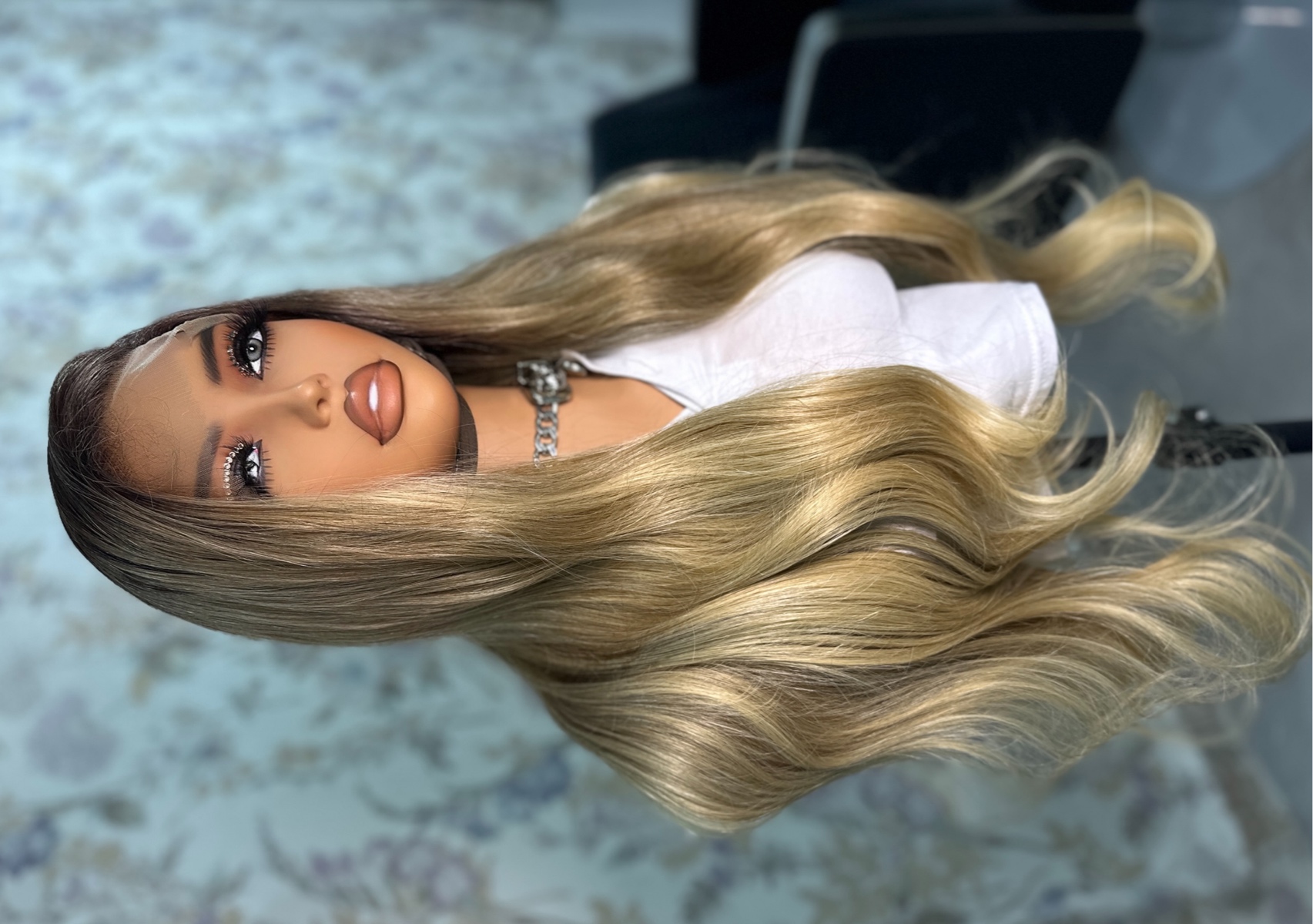 30” body wave wig blend hair 13x4 lace ombre blond