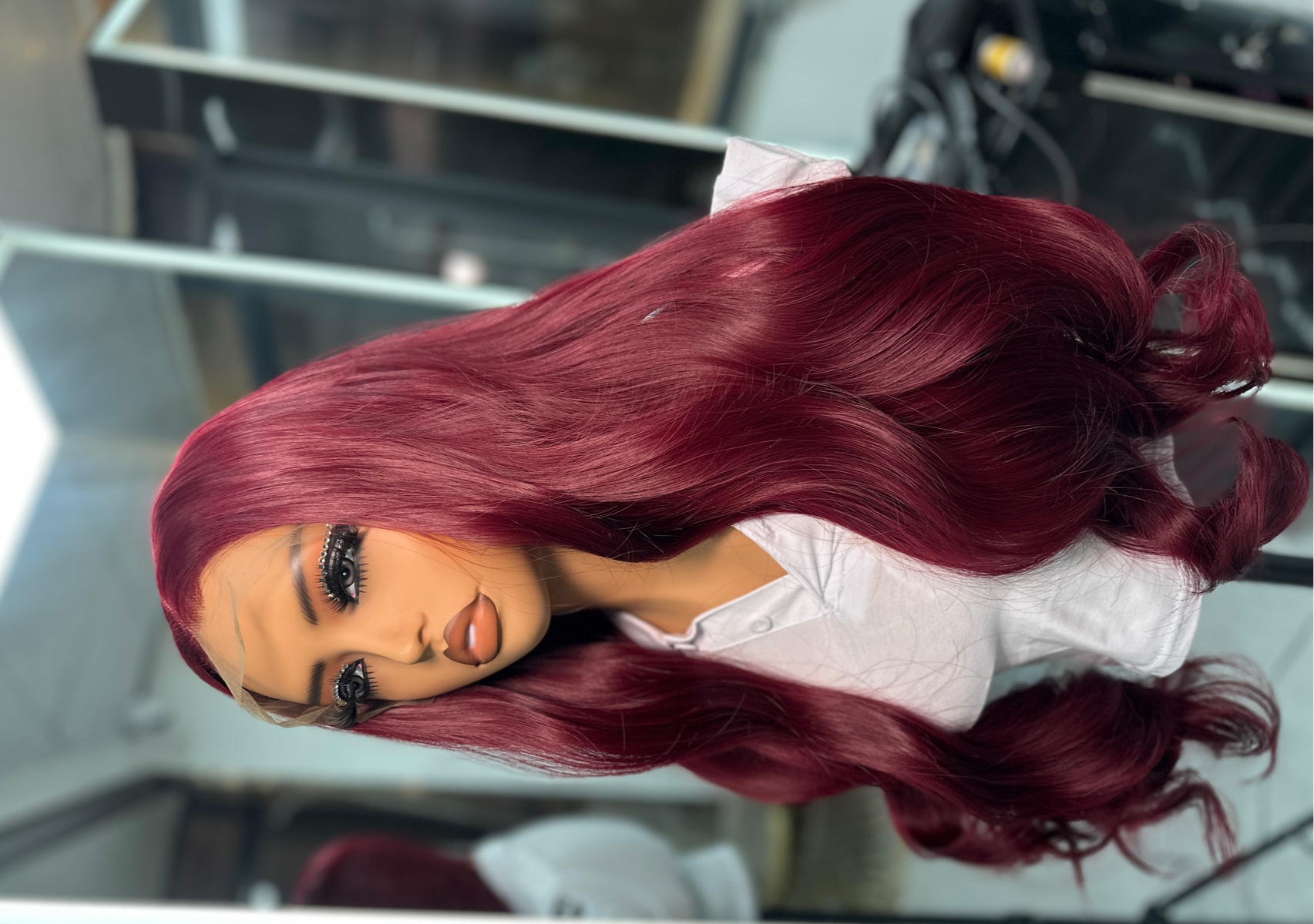 30” body wave wig blend hair 13x4 lace red