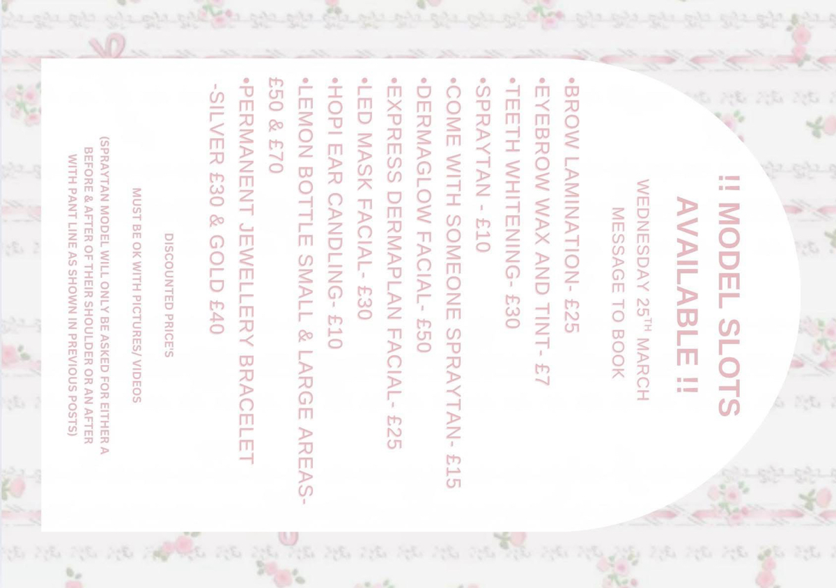 Beauty Content day Wednesday 25th march MESSAGE TO BOOK ONLY !! 