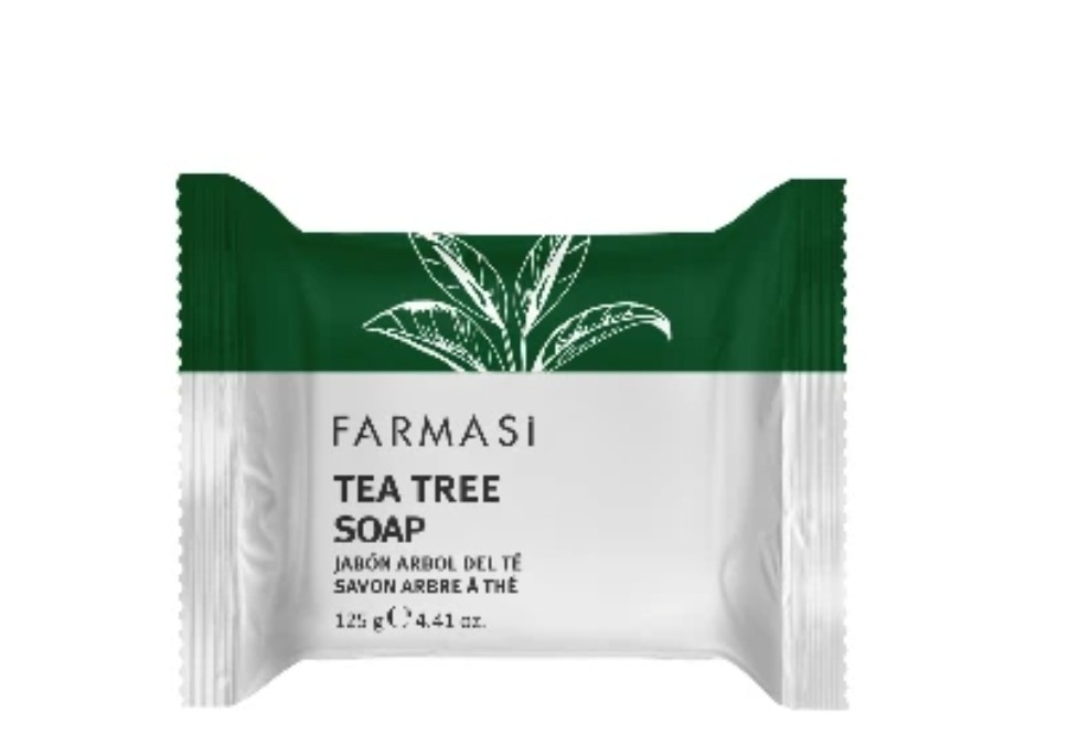 🍃 Jabón Tea Tree de Farmasi (árbol de té).
Un jabón facial y corporal con acción antibacteriana y purificante, ideal para piel grasa o con acné.