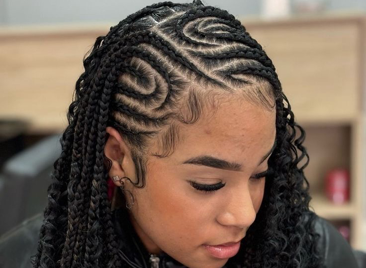 Cornrow front and knotless boho back