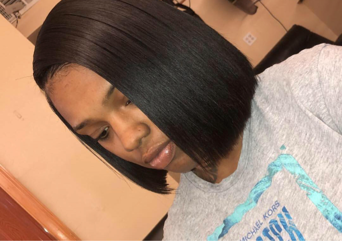 Quick Weave Bob  Hair will be braided down for a quick weave a cap will be used glue protector will be your hair will be bonde