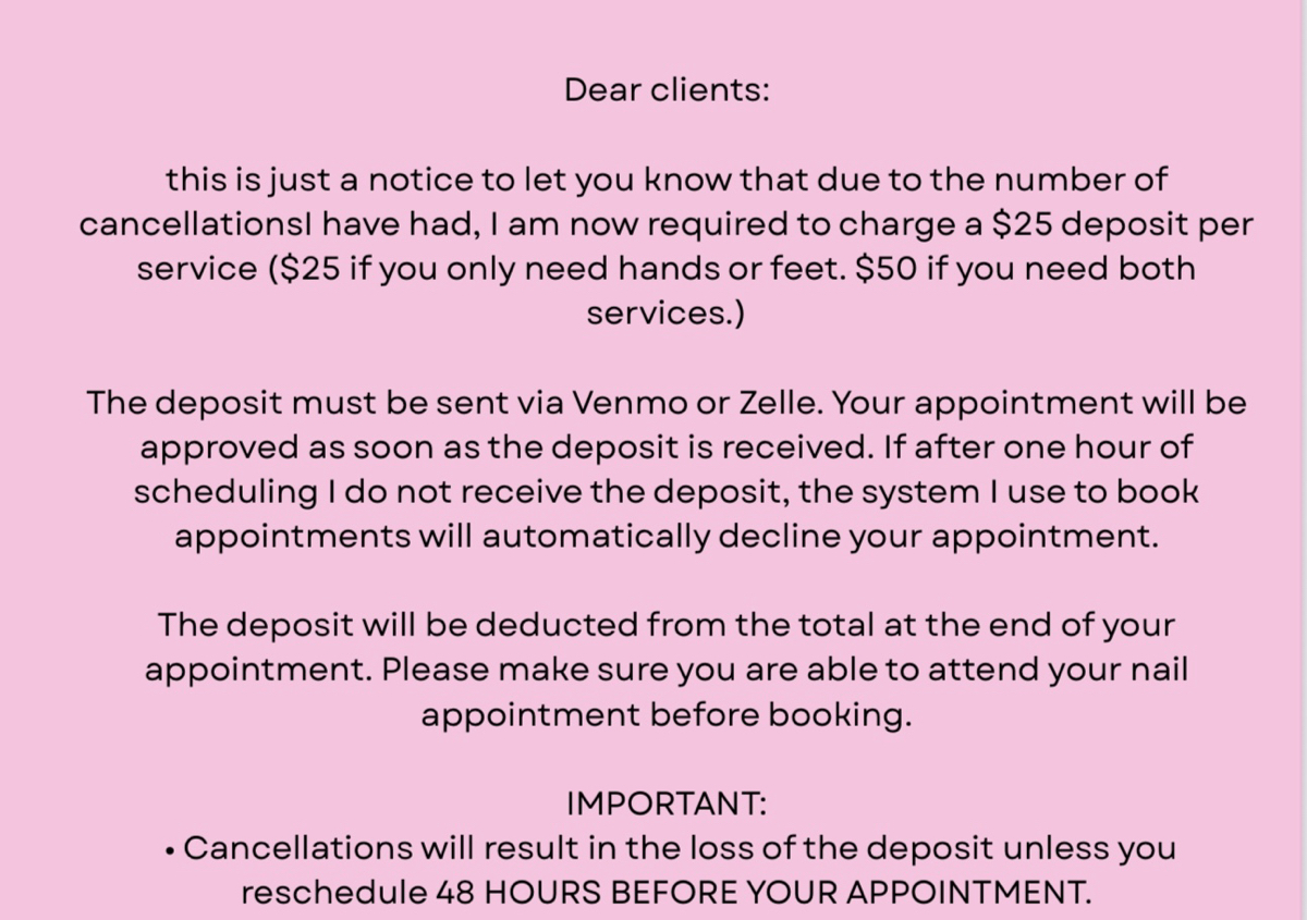 NO DEPOSIT NO APPOINTMENT!