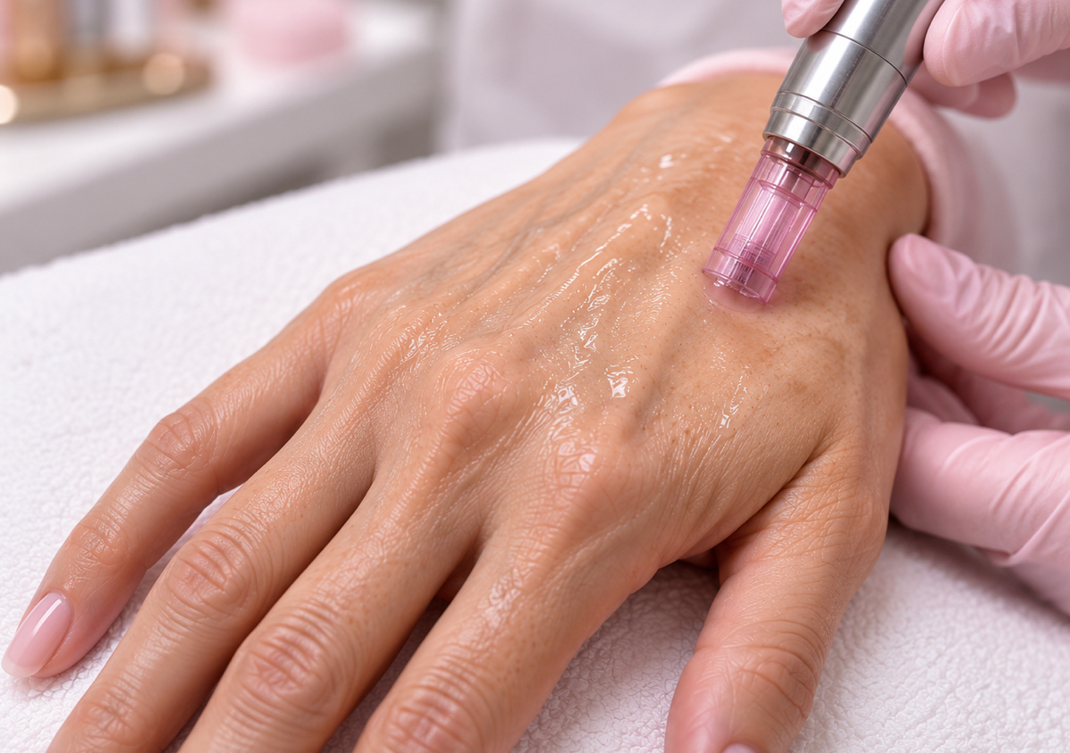 Hands Microneedling With Hyaluronic acid