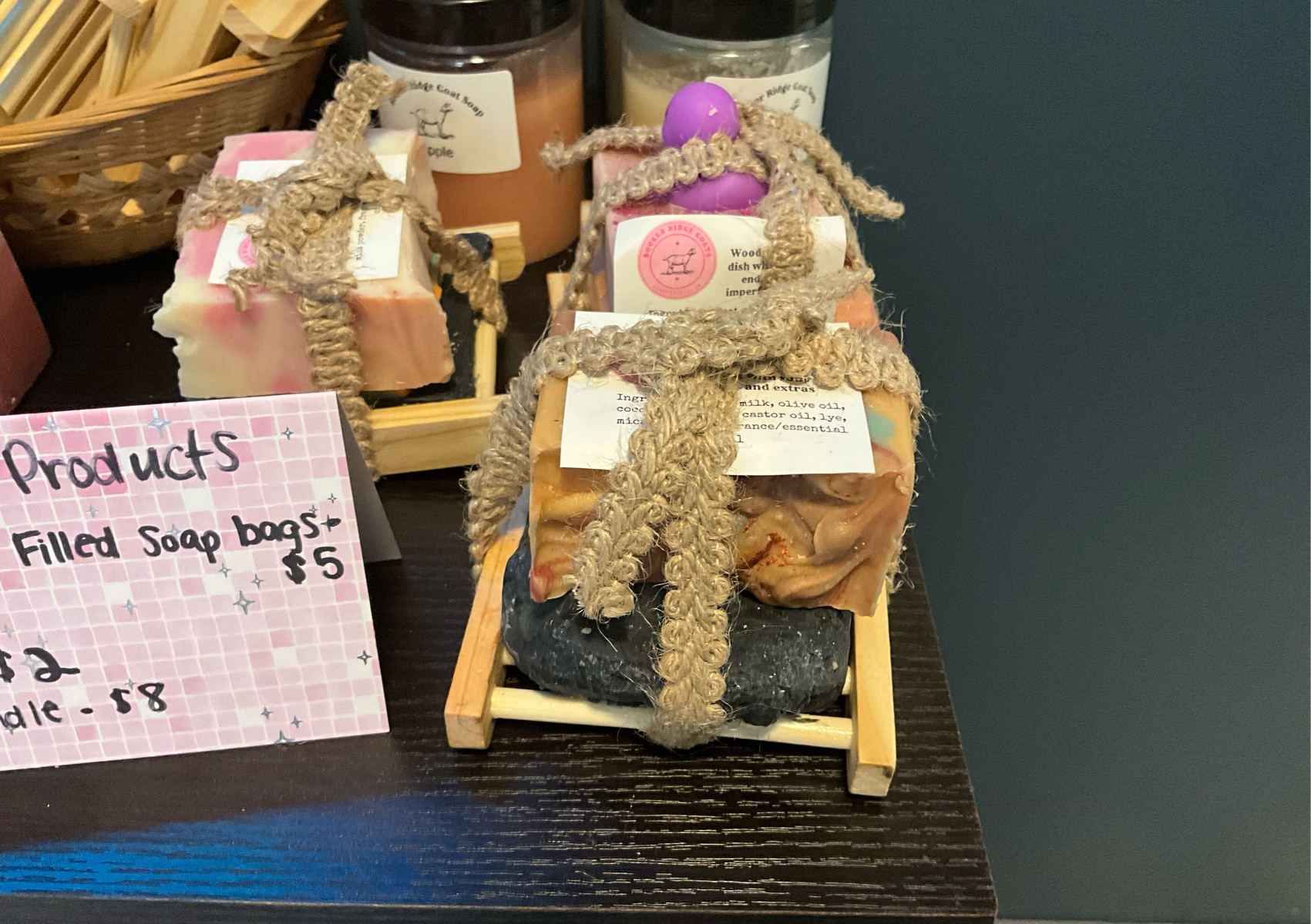 Wood tray and soap bundle