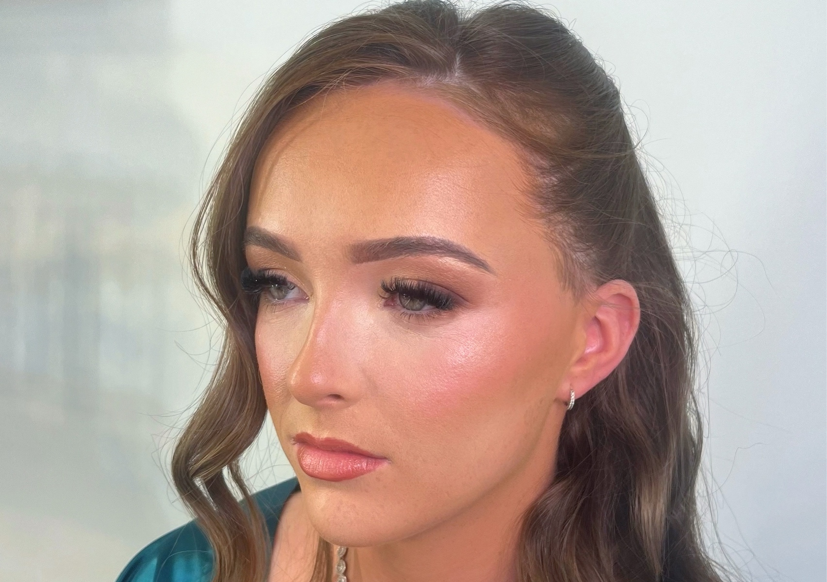 Full face of makeup with lashes. 