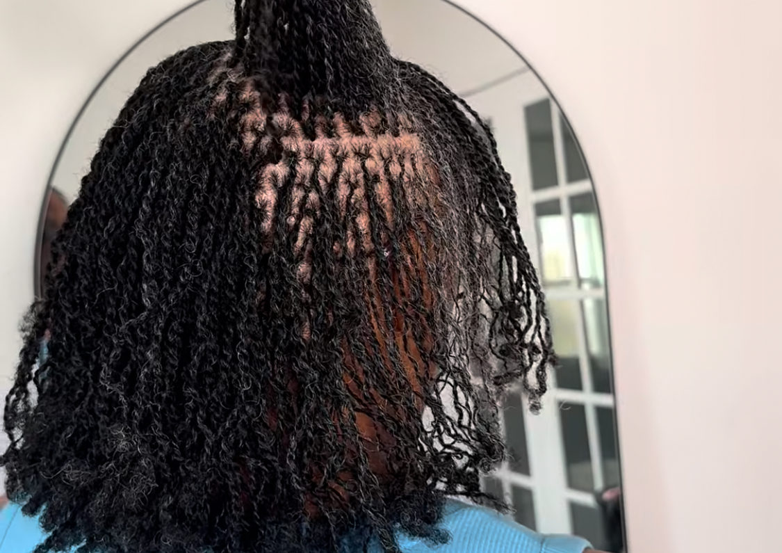 Natural hairMicrolocs installed with two strant twist 