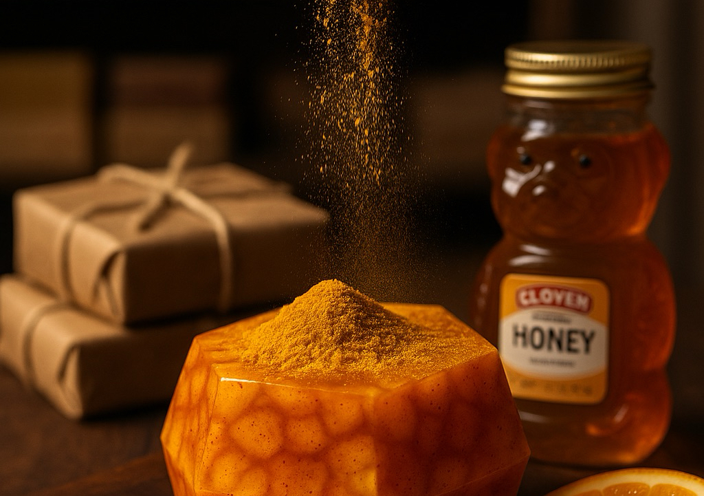 Jabón artesanal de  cúrcuma , miel y naranja