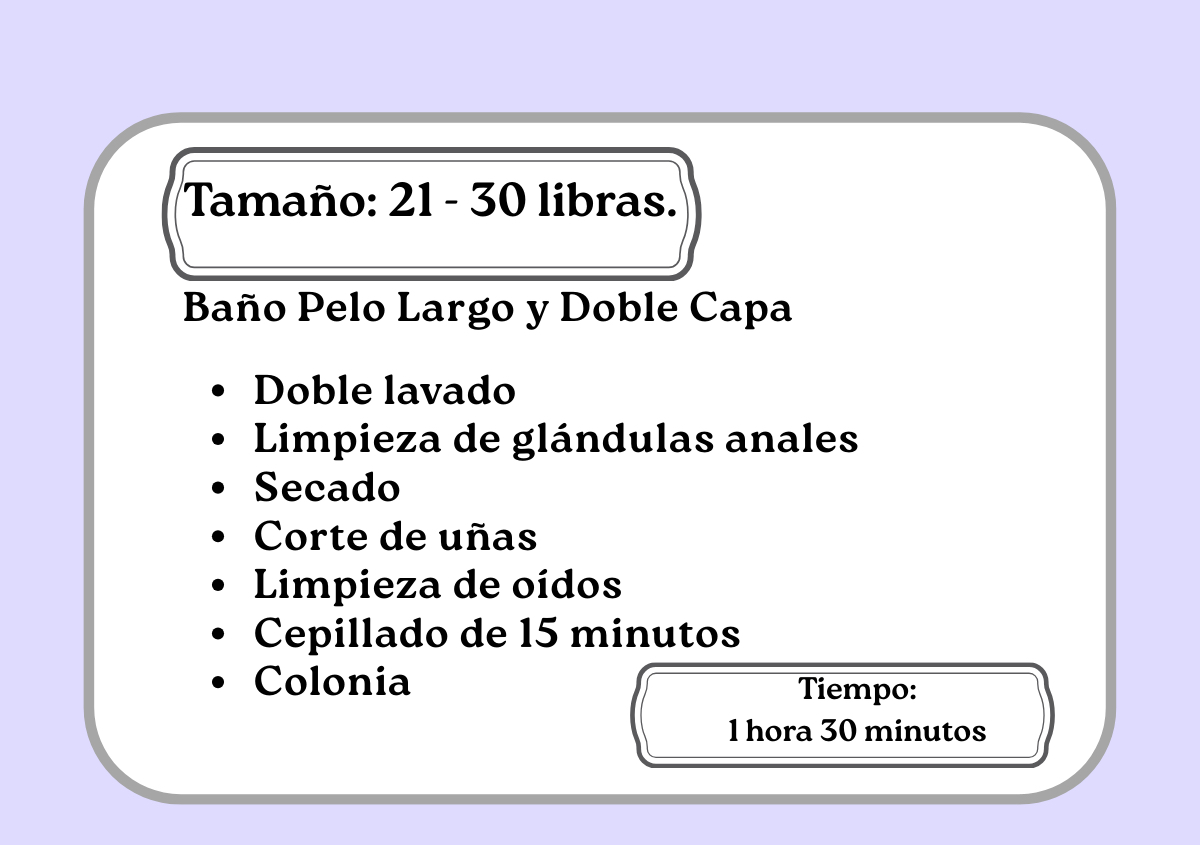 Baño Pelo Largo y Doble Capa  21 - 30 libras