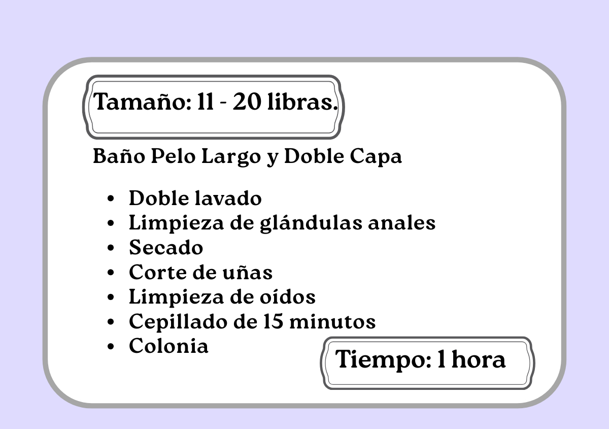 Baño Pelo Largo y Doble Capa  11 - 20 libras