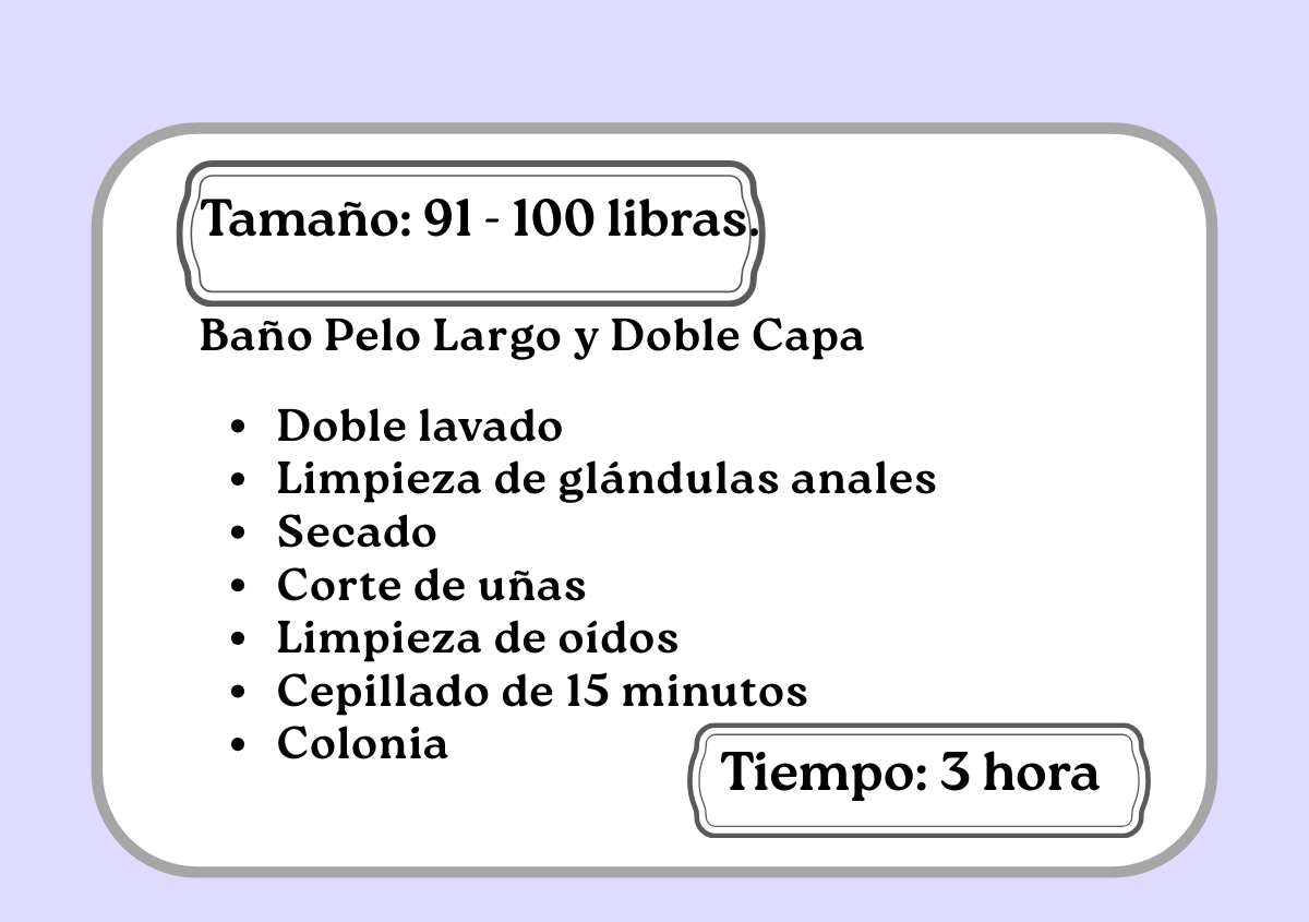 Baño Pelo Largo y Doble Capa  91 -100 libras