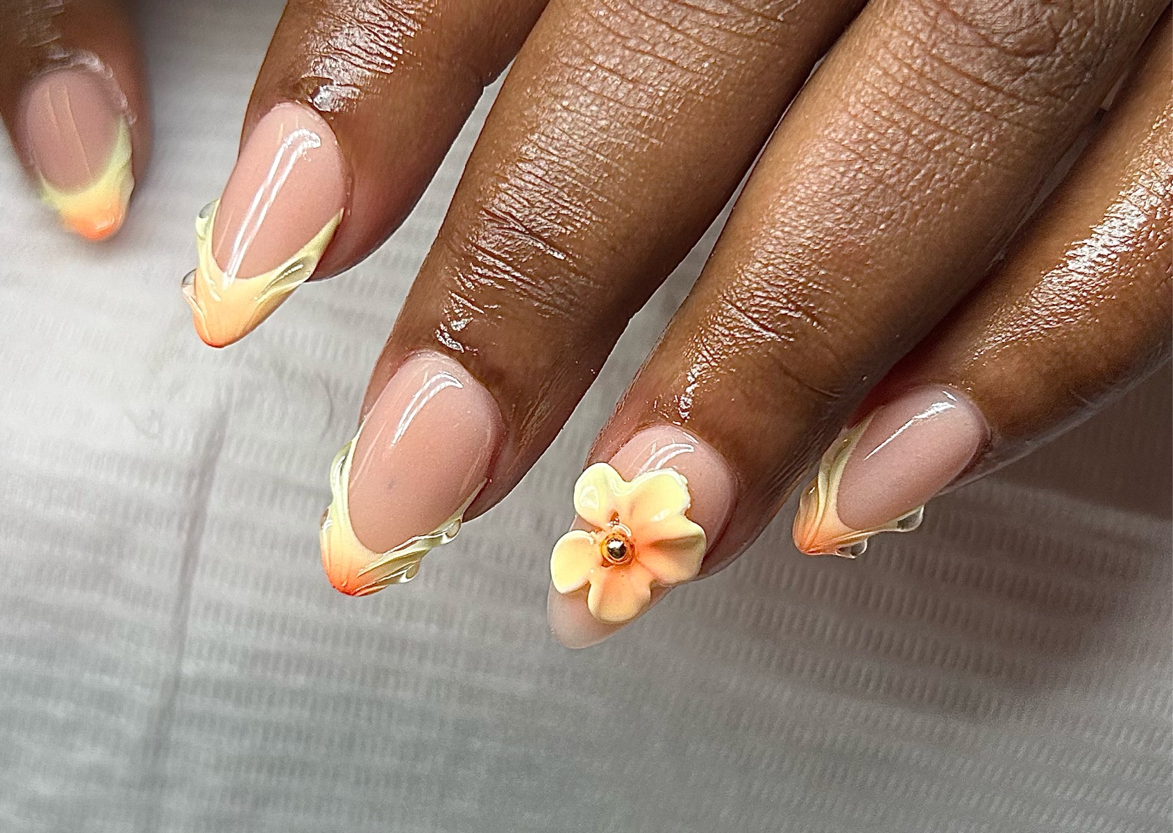 Short Acrylic Almond 2 toned French+ 3D Art